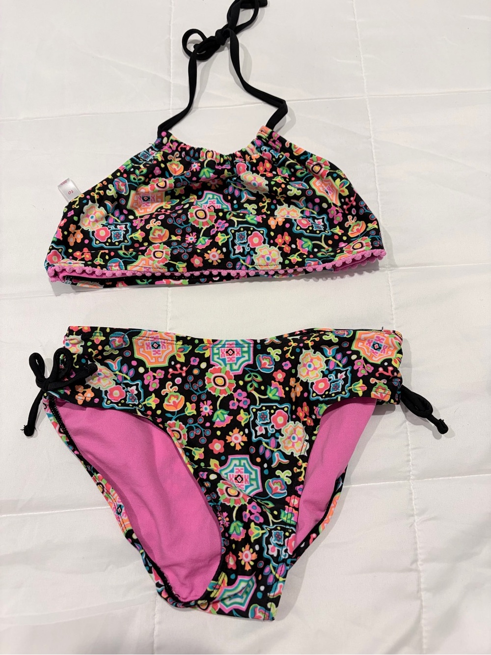 SO Girls Floral Two-Piece Bikini Set - Black with Pink Accent